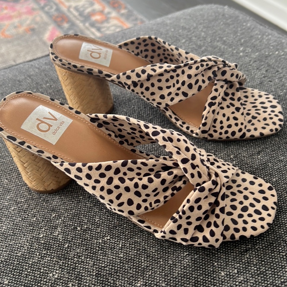 Dolce Vita-  suede like fabric wrap 3 “ cork heel sandal. Like new!